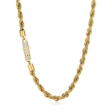 Iced 14K Gold Plated 6mm Solid Rope Chain CZ Clasp Bling Necklace 18" 20" inch