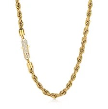 Iced 14K Gold Plated 6mm Solid Rope Chain CZ Clasp Bling Necklace 18" 20" inch