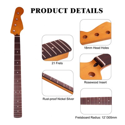 4 Strings Precision Bass Guitar Neck Rosewood Fretboard Maple Neck 12'' Radius 18