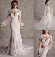 Simple Style Sheath Gown Wedding Dresses Draped Lace Bridal Gowns High Neck Big