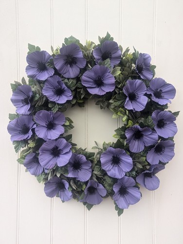 Artificial Purple Poppy Door Wreath Animal Remembrance Sunday 46 cm - Picture 7 of 7
