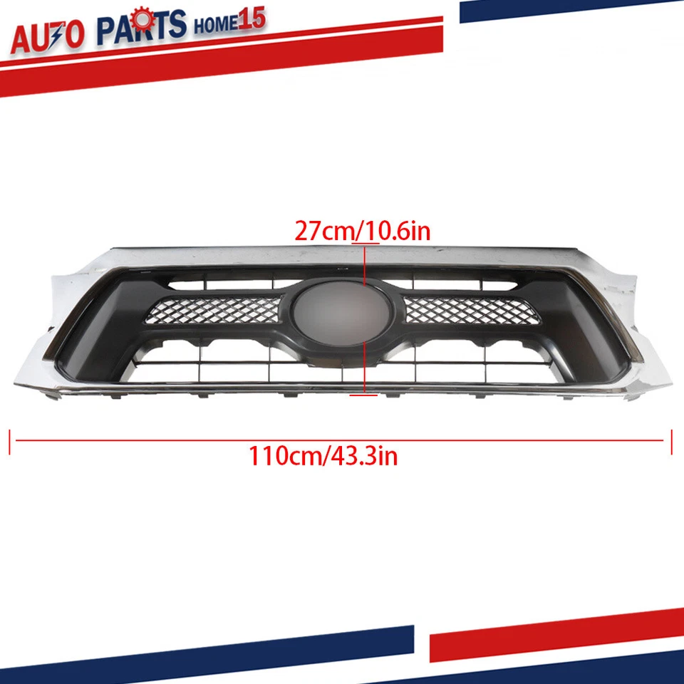 Front Bumper Grille Chrome Shell Black Fit For Toyota Tacoma 2012-2015 Plastic Foto 2 de 4