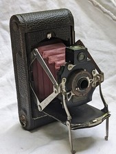 ANTIQUE KODAK 1A FOLDING POCKET AUTOMATIC CAMERA RED BELLOWS LEATHER CASE BOX