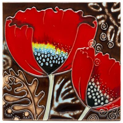 Benaya Mohnpaar Fliese 20cm Deko Blumen Wandkunstwerk Plakette Ornament