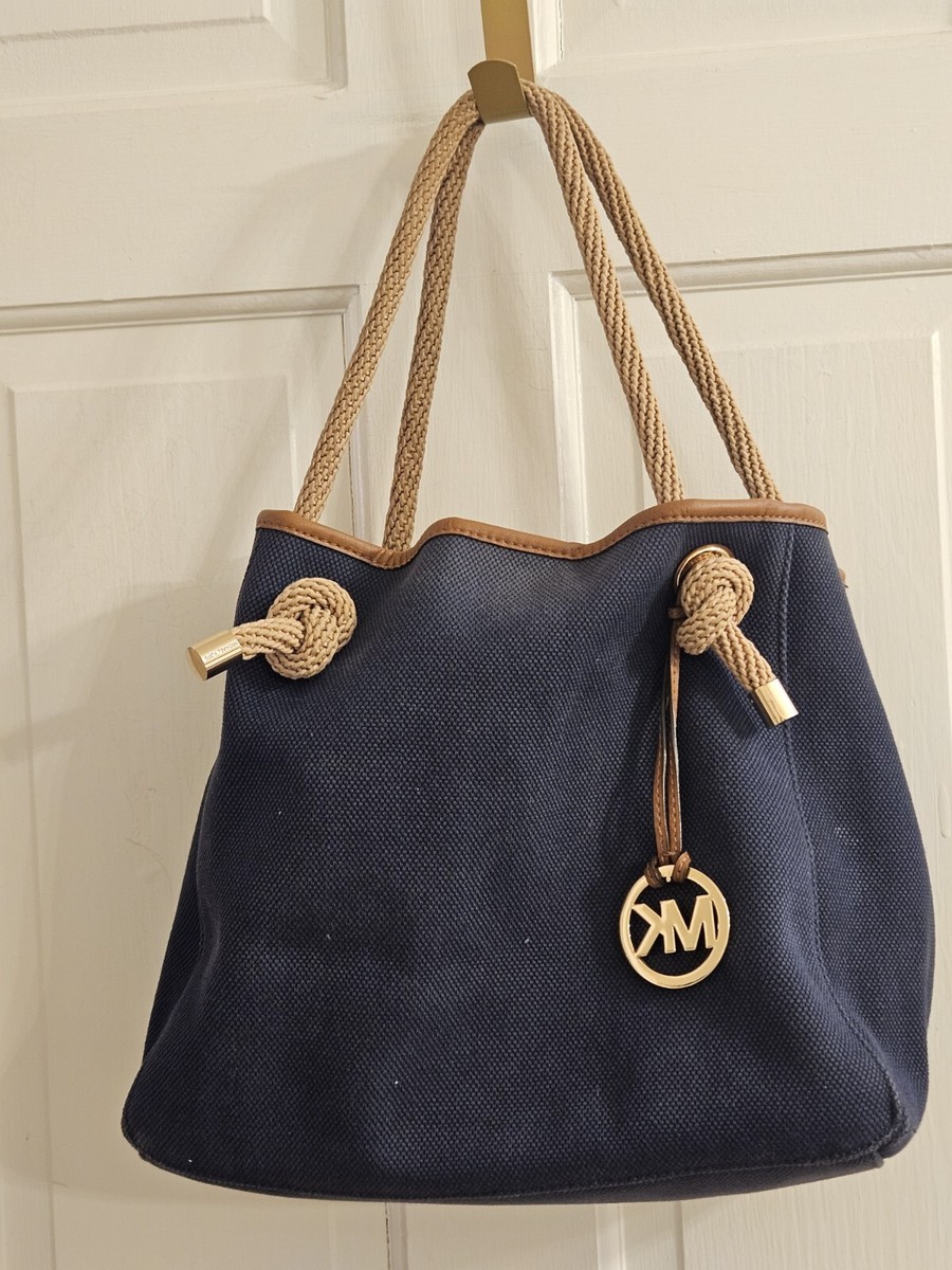 MICHAEL KORS CANVAS NAVY BLUE TOTE SHOULDER BAG WITH ROPE HANDLES