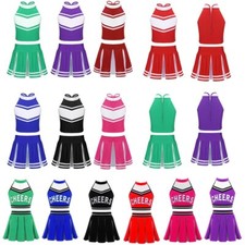 Kids Girls Cheerleading Outfits  Zippered Top Pleated Skirt Set Costume Dress up