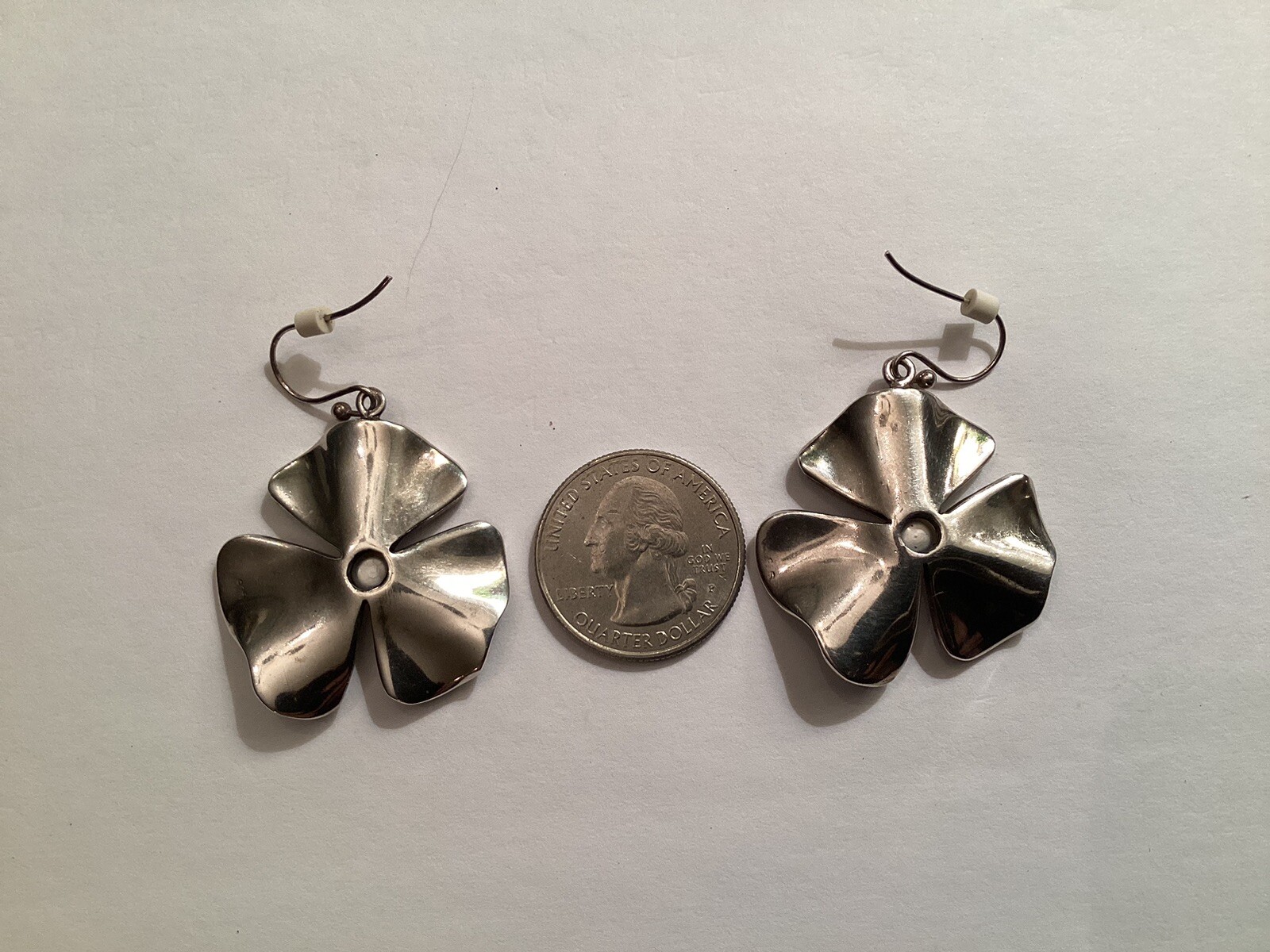 Sterling Silver 925 dangle earrings shape of 3-Le… - image 5
