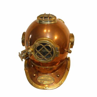 Nautical Solid Shiny Brass & Copper Divers Diving Helmet Us Navy Mark V Helmet 