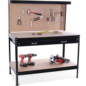 BANCO DA LAVORO PORTA UTENSILI IN METALLO CON PARETE E CASSETTI - OFFICINA