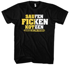 Saufen Ficken Kotzen T-Shirt | Party Shirt Mallorca Bier Geschenke für Männer