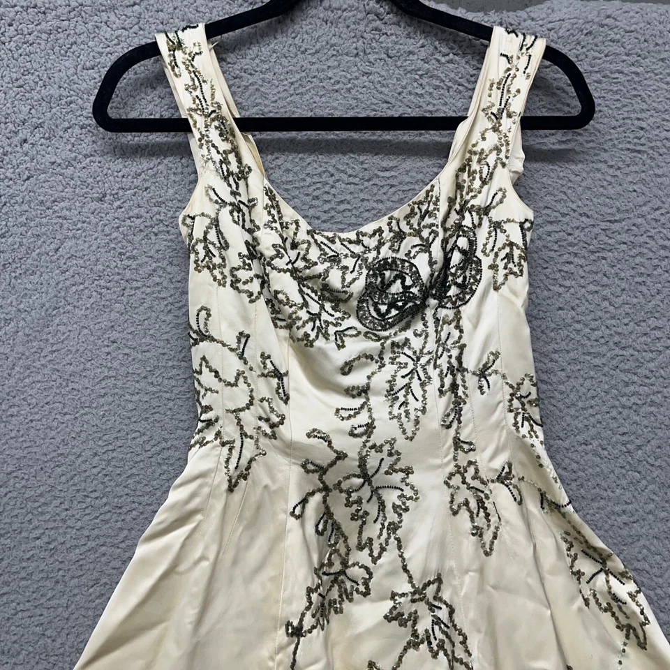 Vestido De Colección Ceil Chapman Champán Cuentas Lentejuelas Años 50 Seda Satén Midi Elegante Foto 2 de 4