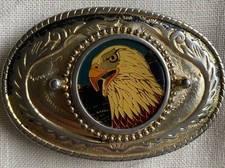 BALD EAGLE HEAD SET ON A GOLD TONE BELT BUCKLE PATRIOTIC AMERICA WESTERN INSERT