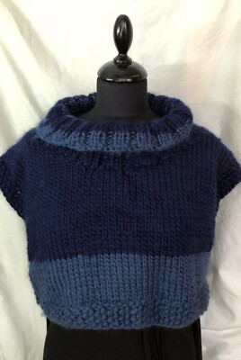 Weste Grobstrick  One Size Deginther Unikat Wolle Dunkelblau- blau-anthrazit