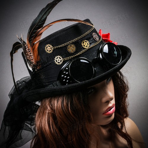 For Men & Women Steampunk Top Hat Victorian Costume Party Prom Top Hat Goggles - Picture 69 of 94