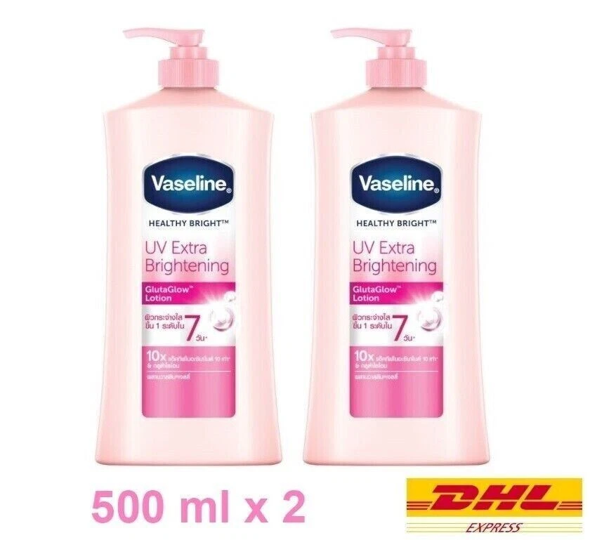 2 x Vaseline Body Lotion Healthy Bright UV Extra Brightening Pink