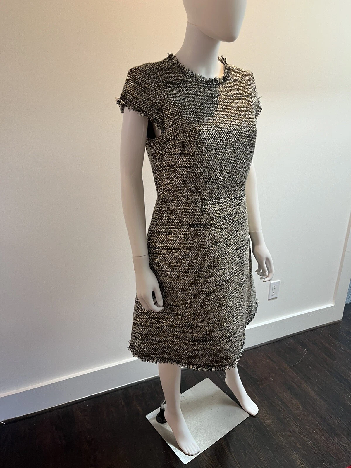 Abito da festa Kate Spade 10 nuovo con etichette in tweed metallizzato oro nero argento $429