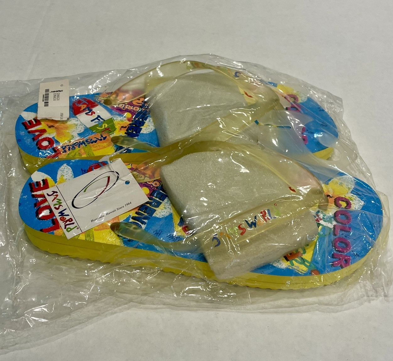 PANTOFOLA D’ORO Pantofole vintage Jams World gialle taglia 9 spiaggia outdoor stampa infradito Hawaii NUOVE