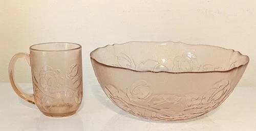 Vintage Arcoroc France Rosa Pink Rosaline Serving Bowl And Coffee Cup