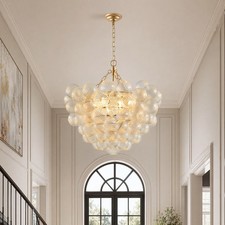 24'' Modern Pendant 6 Light Bubble Glass LED Chandelier for Living Room Fixture