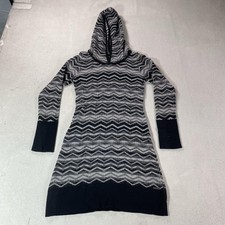 PrAna Sweater Dress Womens Small Gray Chevron Hooded Knit Long Sleeve Casual