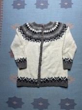 Vintage hand knit wool sweater cardigan button front fair isle Nordic women  s L 