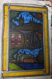 Vintage Belgium Stained Glass Panel Lecour-Ieper Leaded Art Glass Hanging