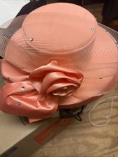 Lisa Rene CORAL Dress Church Hat Style H9348 Sequence Beads Bow w/ Box