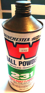Vintage Winchester Western 231 Ball Powder 1 lb Tin Can Paper Label - Empty