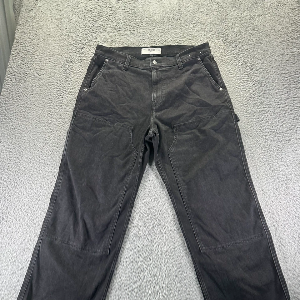Hollister Jeans Mens 36x32 Black Cotton Denim Straight Baggy Stretch Workwear - Image 2 of 4
