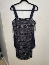 R M Richards Womans Black Lace Overlay Dress Plus Size 14W Sleeveless polyester