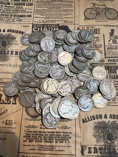 Mercury Dimes $10 Face Value 90% Silver 2 Rolls 100 Coin Bulk Lot Collection