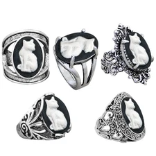 Wholesale Lot 10pc Leopard Cat Cameo Rings Victorian Style Assorted Fashion Gift