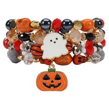 4pcs Halloween Bracelets Sets for Women, Gothic Layered Beaded Bracelets, BOO Sp