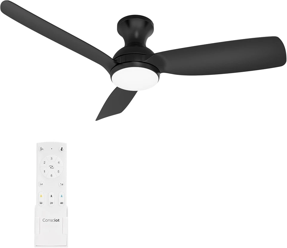 44-Inch Black Ceiling Fan with Light & Remote - 6-Speed Whisper Quiet Design - Image 3 of 4