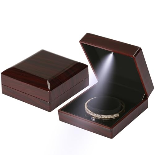 Wooden LED Jewelry Bracelet Gift Box with Velvet Lining Style 3