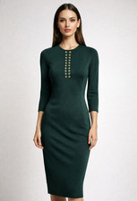 Just Cavalli Dress Midi Long Sleeve Wiggle Green Size 46 Italy US 10 12