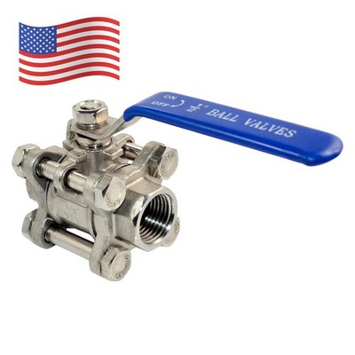 1/2'' 0.5 inch 3 Piece NPT Ball Valve Threaded Pipe fitting SS316 1000WOG