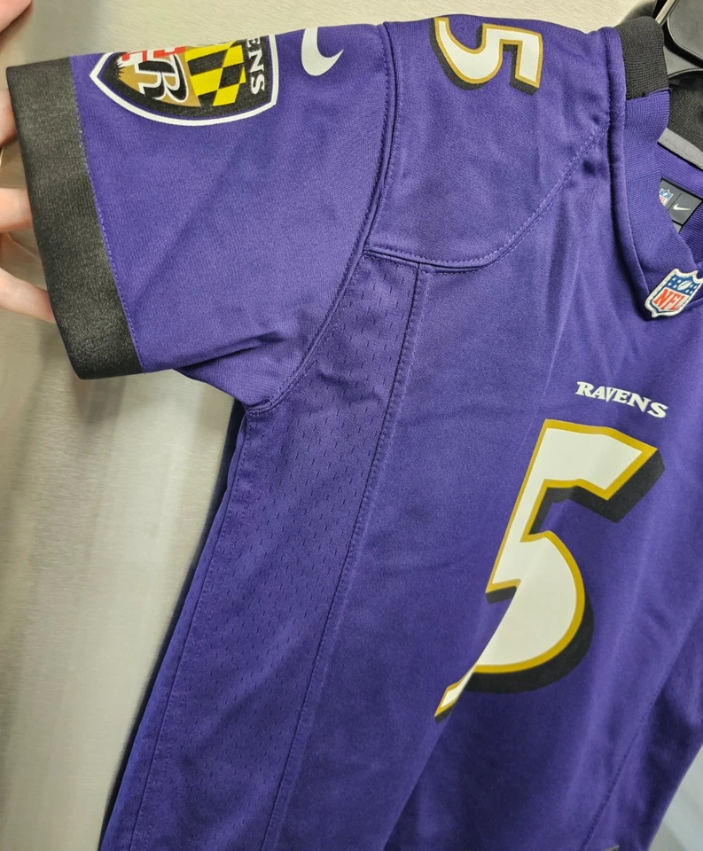 Camiseta Nike On Field Púrpura Baltimore Ravens Joe Flacco #5 - Juvenil Pequeña Foto 2 de 4