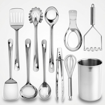 10 Piece Premium Stainless Steel Kitchen Utensil Set with Holder