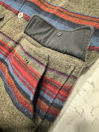 Vintage Woolrich Striped Coat Jacket Sz Med. Wool Blanket Chore Southwest Navajo - Picture 9 of 13