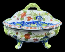 Vintage Faenza Garofano Blue Carnation Italy Soup Serving Tureen with Lid Footed