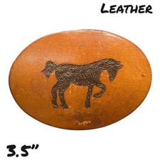 VTG 70  s Horse Belt Buckle Country Western Brown Leather Equestrian Cowboy 3.5  