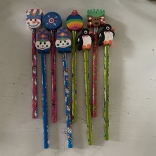 Vintage Lisa Frank Christmas Holiday Pencils Eraser Toppers Lot 90s Retro Unused