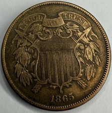 1865 US Copper 2 Cent 2c Exact Coin Imaged #2C168