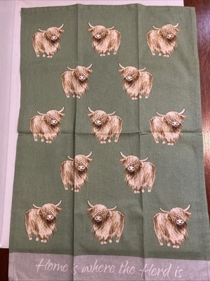 HIGHLAND COW Tea Towel Kitchen Towel Cotton Cloth HOME IS WHERE THE HERD IS