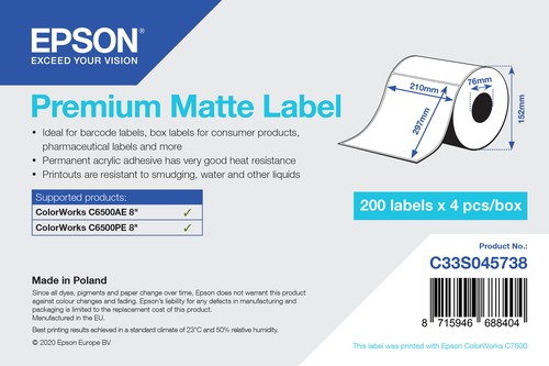 Original Epson Premium Matte 210mm x 297mm Die-Cut Label Roll - 200 Labels (C33S045738) - Image 3
