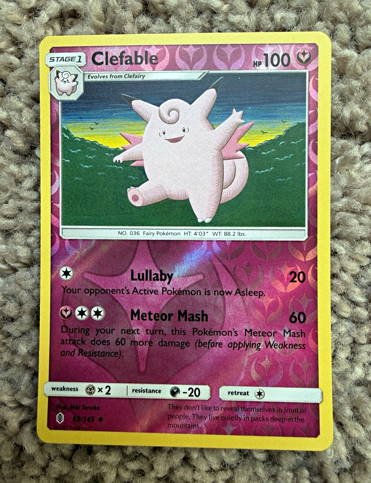 Clefable 89/145 Sm-Guardians Rising Reverse Holo Uncommon English 2017