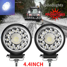 Pair 4 Round Snow Plow Boost Lights Led Lamp Truck Tractor Headlight Suv Utv