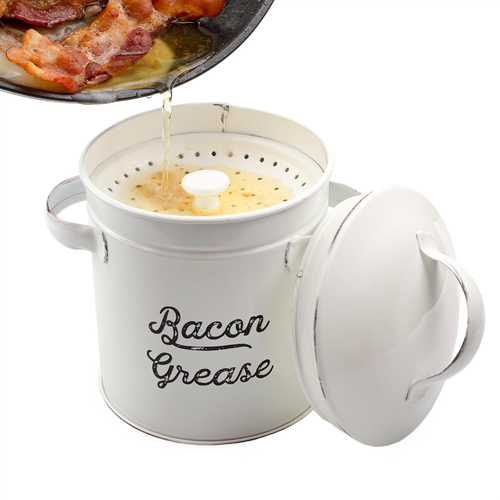Auldhome White Enamel Bacon Grease Can with Strainer - Kitchen Essential - Picture 11 of 12