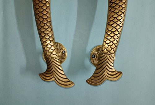 Carp Fish Design Door Handle Pair Brass Pull Coastal Beach Hotel Welcome AJ076 - Picture 12 of 12